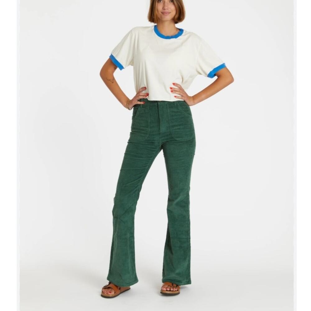 Hammies Retro Corduroy Bell Bottom Flare Pants Forrest Green Size 28
